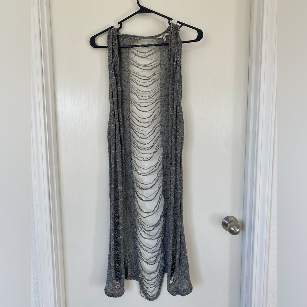 BKE long, distressed, sleeveless cardigan